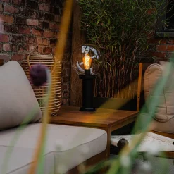 Lampadaire d'extérieur noir avec globe transparent 50 cm IP44 - Sfera