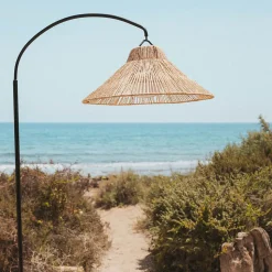 Lampadaire d'extérieur rechargeable dimmable Niza aspect fibres naturelles noir H.165 900lm Newgarden