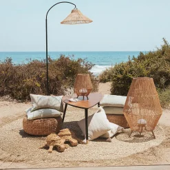 Lampadaire d'extérieur rechargeable dimmable Niza aspect fibres naturelles noir H.165 900lm Newgarden