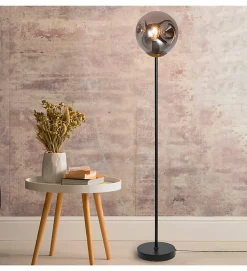 Lampadaire d'intérieur design Riga 155cm métal et verre gris fumé compatible LED