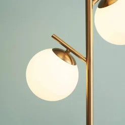 Lampadaire doré 3 globes blanc - Estrela