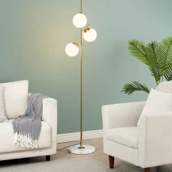 Lampadaire doré 3 globes blanc - Estrela