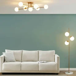 Lampadaire doré 3 globes blanc - Estrela