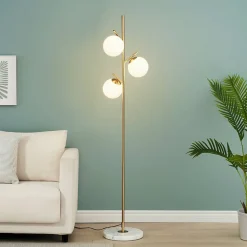 Lampadaire doré 3 globes blanc - Estrela