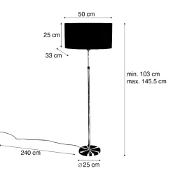 Lampadaire doré avec abat-jour en velours ovale noir 50 cm - Parte