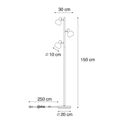 Lampadaire doré avec verre opale 3 lumières orientables - Anouk