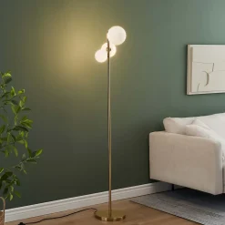 Lampadaire doré trois boules de verre blanc 150 cm - Melinda