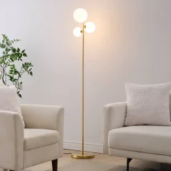 Lampadaire doré trois boules de verre blanc 150 cm - Melinda