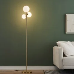 Lampadaire doré trois boules de verre blanc 150 cm - Melinda