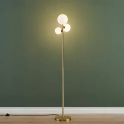 Lampadaire doré trois boules de verre blanc 150 cm - Melinda