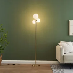 Lampadaire doré trois boules de verre blanc 150 cm - Melinda