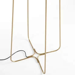 Lampadaire en acier doré avec abat-jour en verre blanc élégant