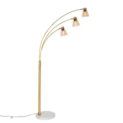 Lampadaire en arc bronze avec marbre et verre ambre 3 lumières - Nina