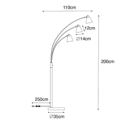 Lampadaire en arc bronze avec marbre et verre ambre 3 lumières - Nina