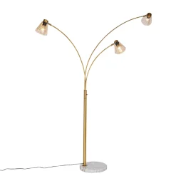 Lampadaire en arc bronze avec marbre et verre ambre 3 lumières - Nina