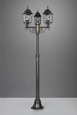 Lampadaire extérieur 3 lampes culot E27 fonte d'aluminium rouille antique - Trio - Volturno