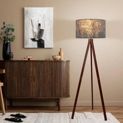 Lampadaire FILCO D 45cm H 147cm bois plastique brun gris douille E27 salon chambre a manger chambre style moderne