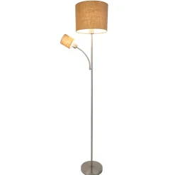 Lampadaire FILOMENA 165 cm metal plastique textile nickel mat brun hauteur 165 cm D: 30 cm douille E27 interrupteur