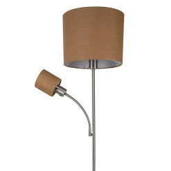 Lampadaire FILOMENA 165 cm metal plastique textile nickel mat brun hauteur 165 cm D: 30 cm douille E27 interrupteur