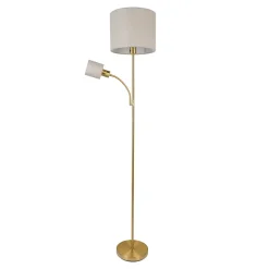 Lampadaire FILOMENA 165 cm style moderne metal plastique textile laiton mat beige hauteur 165 cm D: 30 cm douille E27 interrupteur