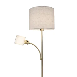 Lampadaire FILOMENA 165 cm style moderne metal plastique textile laiton mat beige hauteur 165 cm D: 30 cm douille E27 interrupteur
