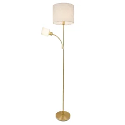 Lampadaire FILOMENA 165 cm style moderne metal plastique textile laiton mat beige hauteur 165 cm D: 30 cm douille E27 interrupteur