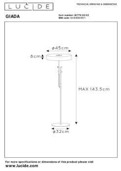 Lampadaire GIADA en acier avec 2xE27 - Or Mat / Laiton - Lucide