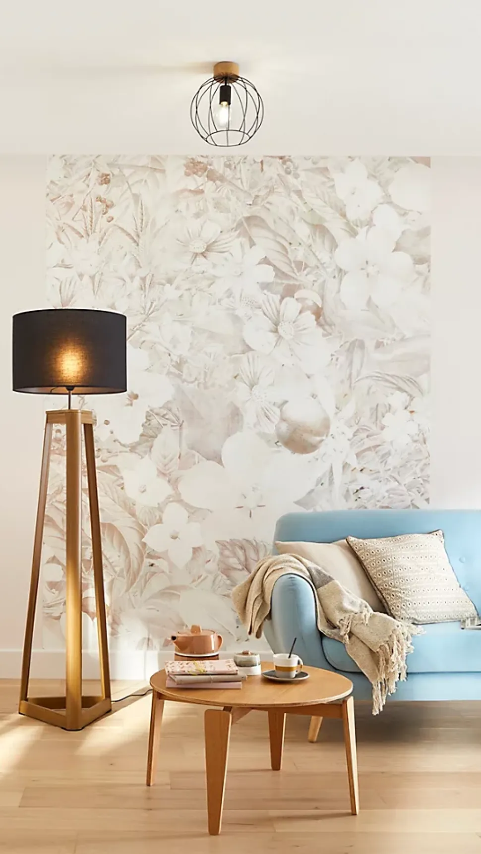 Lampadaire Honore Corep E27 IP20 60W bois foncé noir