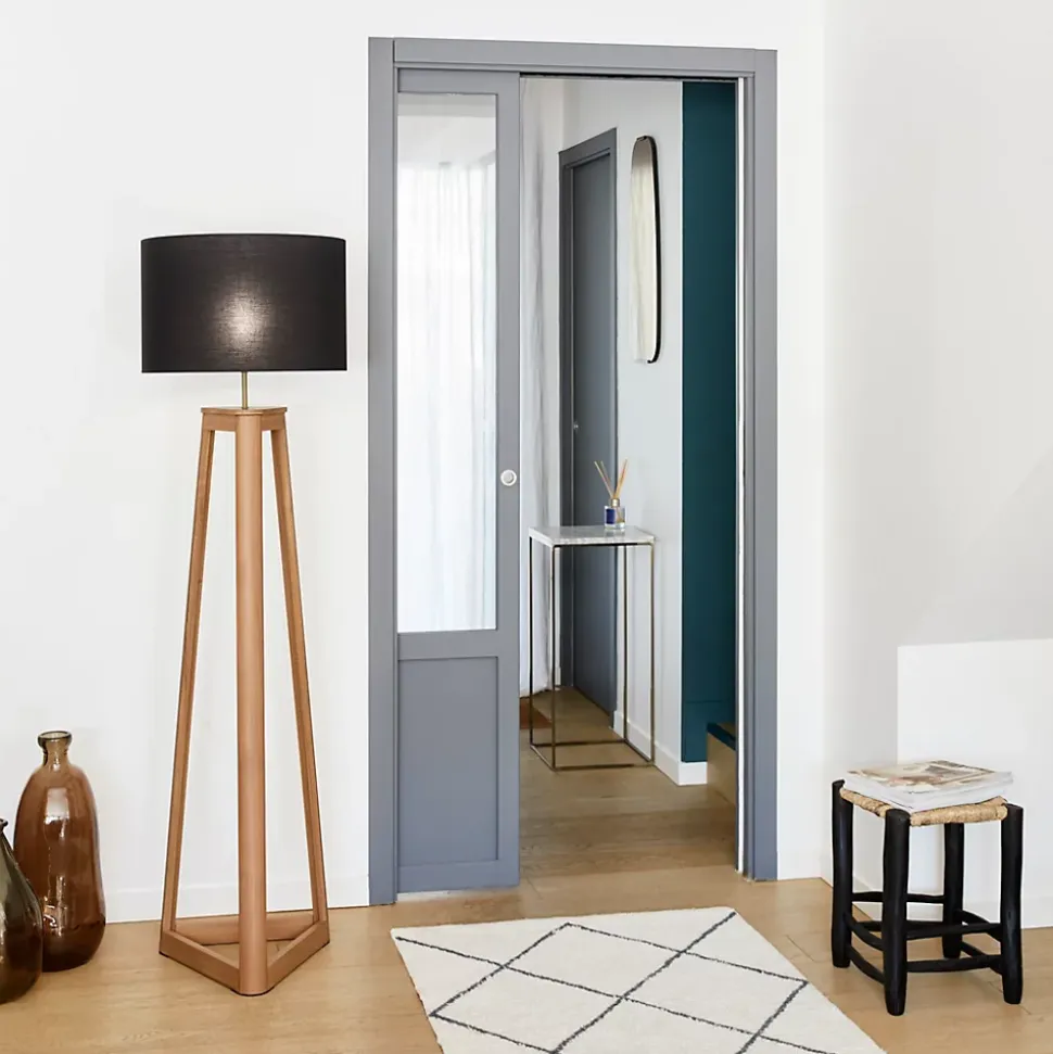 Lampadaire Honore Corep E27 IP20 60W bois foncé noir