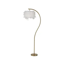 Lampadaire Imitation Plume "Semi Arc" 170cm Or & Blanc