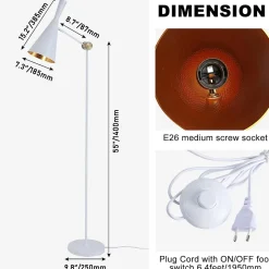 Lampadaire Industriel Blanc Abat-jour en Aluminium avec Intérieur Doré en Nid dAbeille E27 pour Salon
