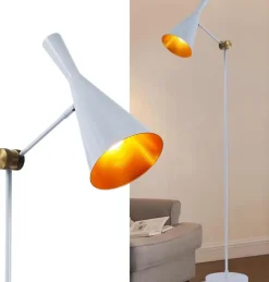 Lampadaire Industriel Blanc Abat-jour en Aluminium avec Intérieur Doré en Nid dAbeille E27 pour Salon