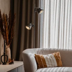 Lampadaire industriel en acier et bois 2 lumières - Emado