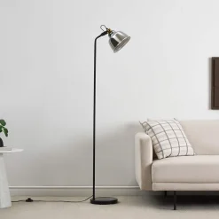 Lampadaire industriel noir verre fumé style atelier vintage - Linz