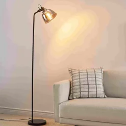 Lampadaire industriel noir verre fumé style atelier vintage - Linz