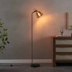 Lampadaire industriel noir verre fumé style atelier vintage - Linz