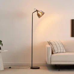 Lampadaire industriel noir verre fumé style atelier vintage - Linz