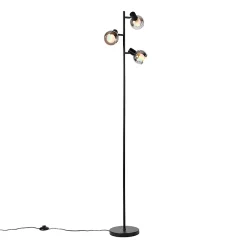 Lampadaire intelligent noir avec verre fumé, inclut 3 ampoules Wifi P45 - Vidro