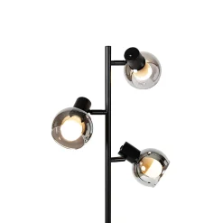Lampadaire intelligent noir avec verre fumé, inclut 3 ampoules Wifi P45 - Vidro