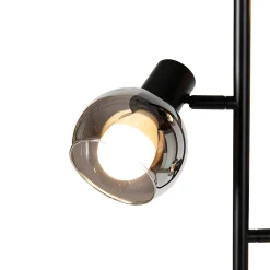 Lampadaire intelligent noir avec verre fumé, inclut 3 ampoules Wifi P45 - Vidro