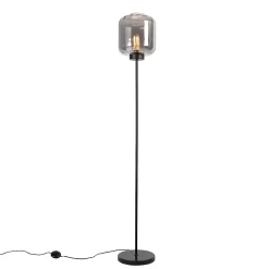 Lampadaire intelligent noir avec verre fumé incl. Wifi ST64 - Qara
