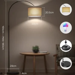 Lampadaire intelligent WiFi RVB réglable, fonctionne avec Alexa/Google Home, Classe énergétique E
