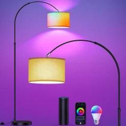 Lampadaire intelligent WiFi RVB réglable, fonctionne avec Alexa/Google Home, Classe énergétique E