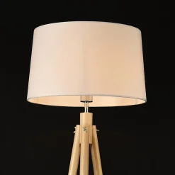 Lampadaire Lampe à Pied Avec Abat-jour Bois Métal Tissu Effet Bois Et Blanc 153 Cm lux.pro