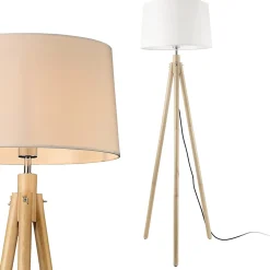 Lampadaire Lampe à Pied Avec Abat-jour Bois Métal Tissu Effet Bois Et Blanc 153 Cm lux.pro
