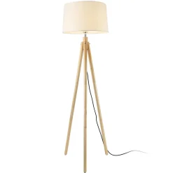 Lampadaire Lampe à Pied Avec Abat-jour Bois Métal Tissu Effet Bois Et Blanc 153 Cm lux.pro