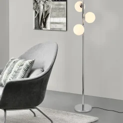 Lampadaire Lampe à Pied Lampe Sur Pied Métal Et Verre 3 X E14 154 Cm Chrome Et Blanc lux.pro