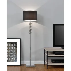 Lampadaire Lampe à Pied Métal Poli Tissu chrome Noir 155 Cm lux.pro