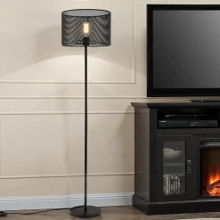 Lampadaire Lampe à Pied Métal Noir E27 153 Cm lux.pro