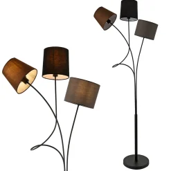 Lampadaire Lampe Sur Pied 3 X E14 Hauteur 146 Cm 3 Abat-jour Marron Noir Gris Armature Noir lux.pro